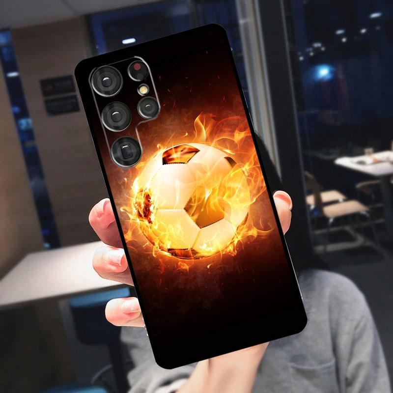 

Fire Football Soccer Ball Cover For Samsung Galaxy S25 S24 S21 S22 S23 Ultra S9 S10 Plus S24 FE S21 FE Phone Case Galaxy S24 Plus