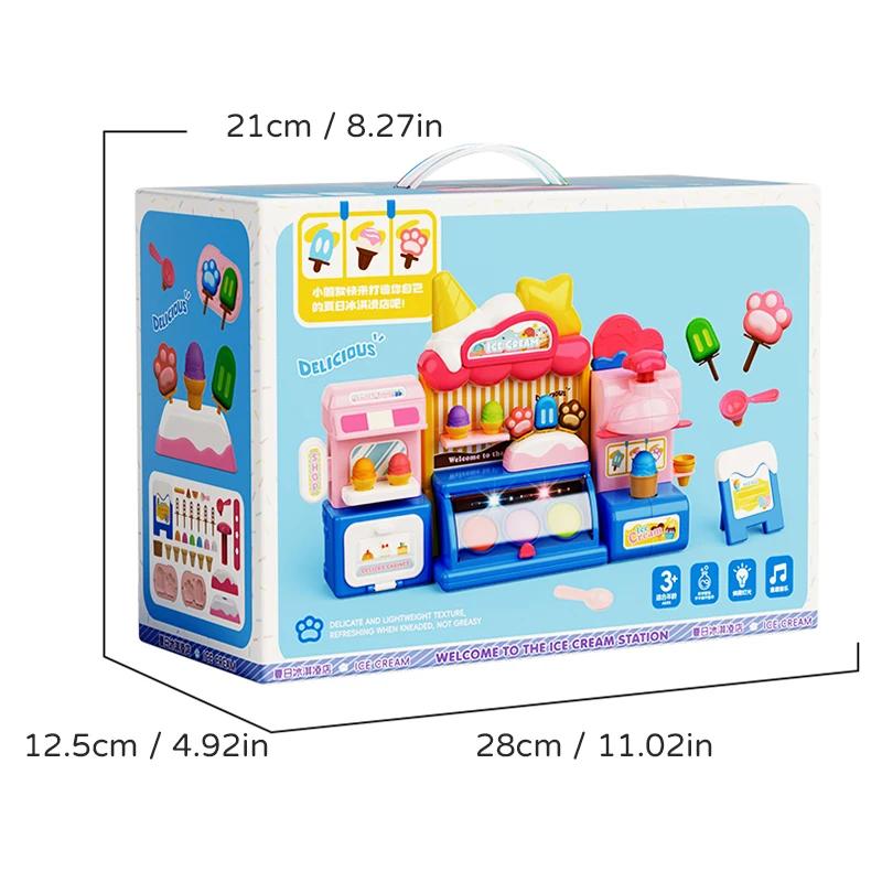 Children Ice Cream Toys for Girl Play Dough Color Machine With Music and Light Boy Food  Kids Supermarket