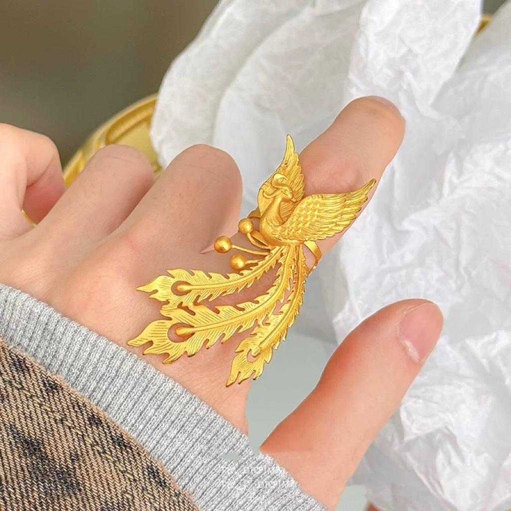 Большое Золотое Кольцо Феникс Свадебное Свадебное Нишевая Личность Феникс Живой Регулируемое Кольцо