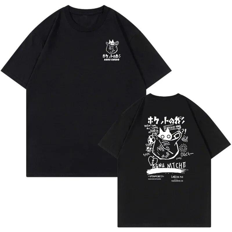 Unisex Women Cotton T-Shirt Japanese Kanji Funny Cat Printed T Shirt Harajuku Casual Short Sleeve Tshirt Streetwear Trend Tee Tops