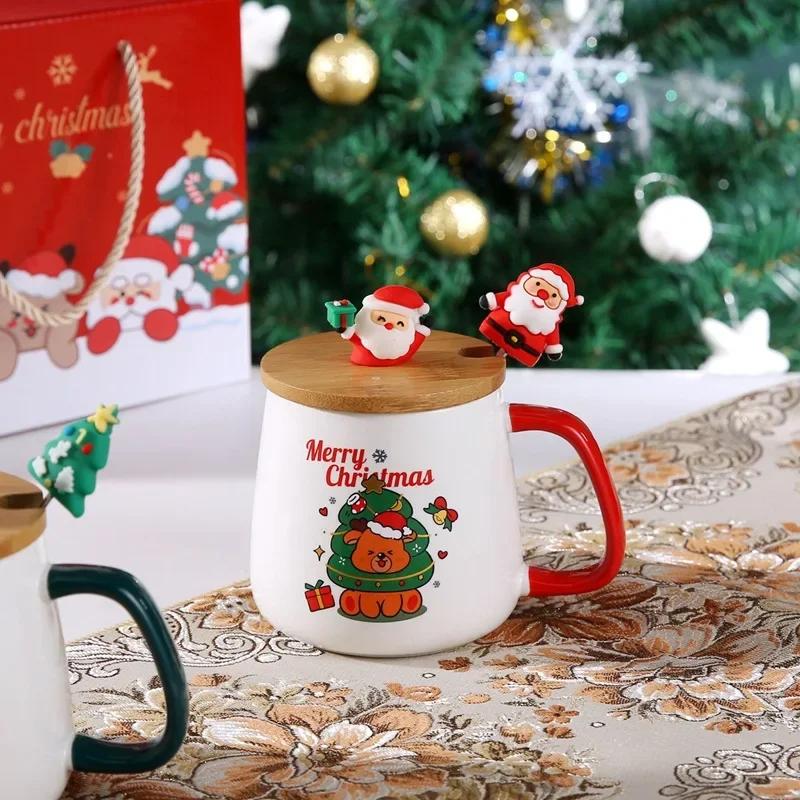Weihnachtsgeschenk Keramiktasse mit Deckel mit Löffelset Tasse Kaffee Weihnachtsgeschenkbox Keramiktasse Dropshipping