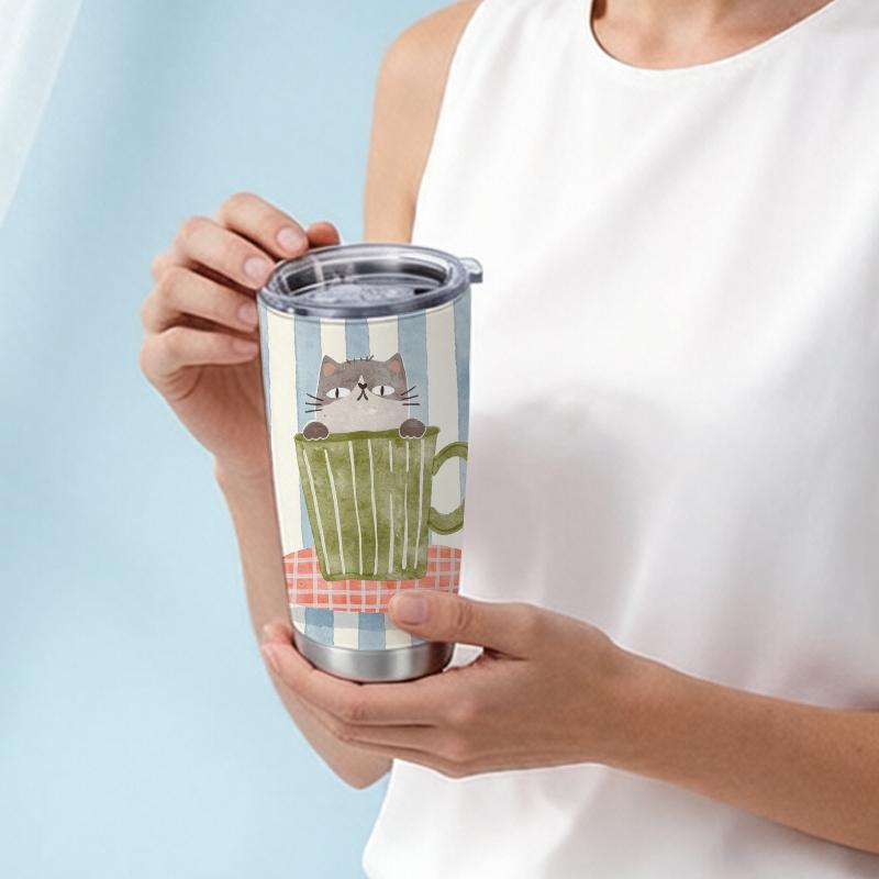 Car Tumbler 591ml Tired Cup Kitten Element Straw Cup Hot Cold Cup Leakproof Tumbler Insulated Travel Cup Tumbler With Lid Car Tumbler 591ml