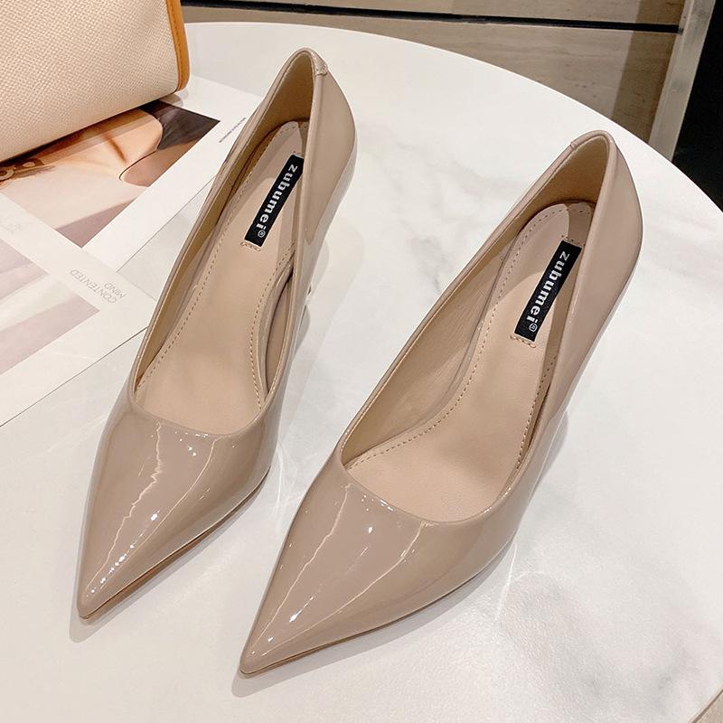 SX988-1 Customized Women's Shoes European and American Patent Leather Sexy Super High Heels Korean Version Simple Pointed Thin Heel Single Shoes