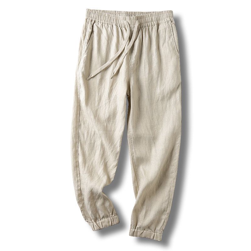 100! Natural Pure Linen! Export Original Tail Single Cut Label Goods Spring and Summer Men Loose Drawstring Casual Pants Linen Pant