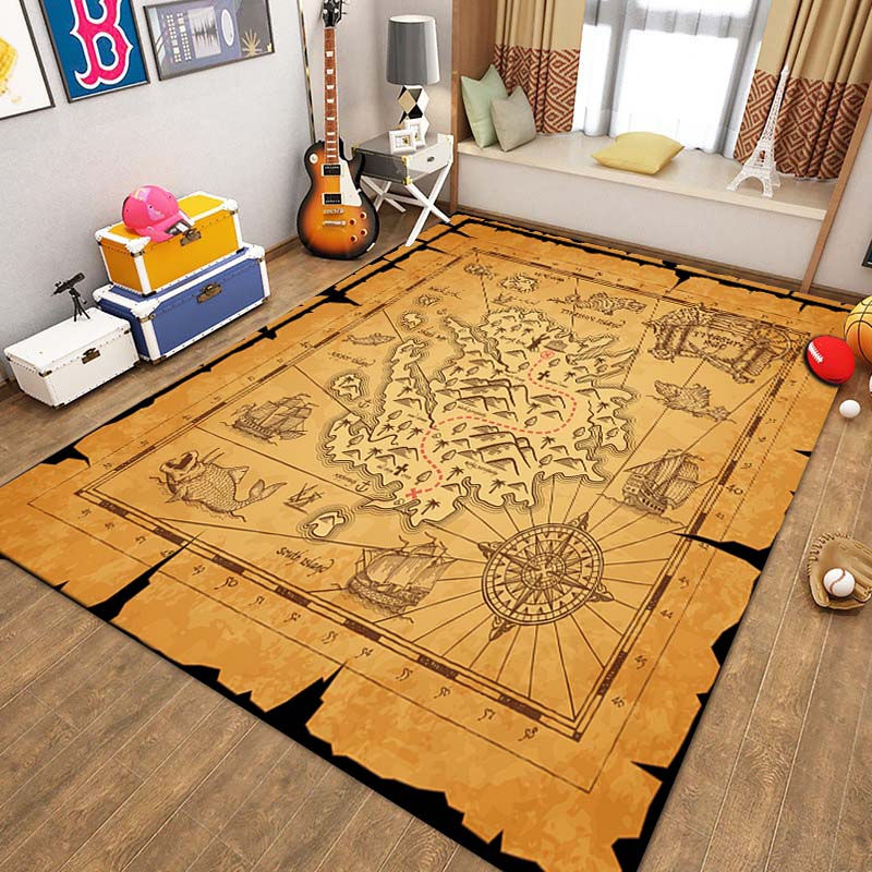 15 Sizes Retro Treasure Map Area Rug Carpet for Living Room Bedroom Children Play Mat Sofa Chair Home Decor Non-slip Floor Mat
