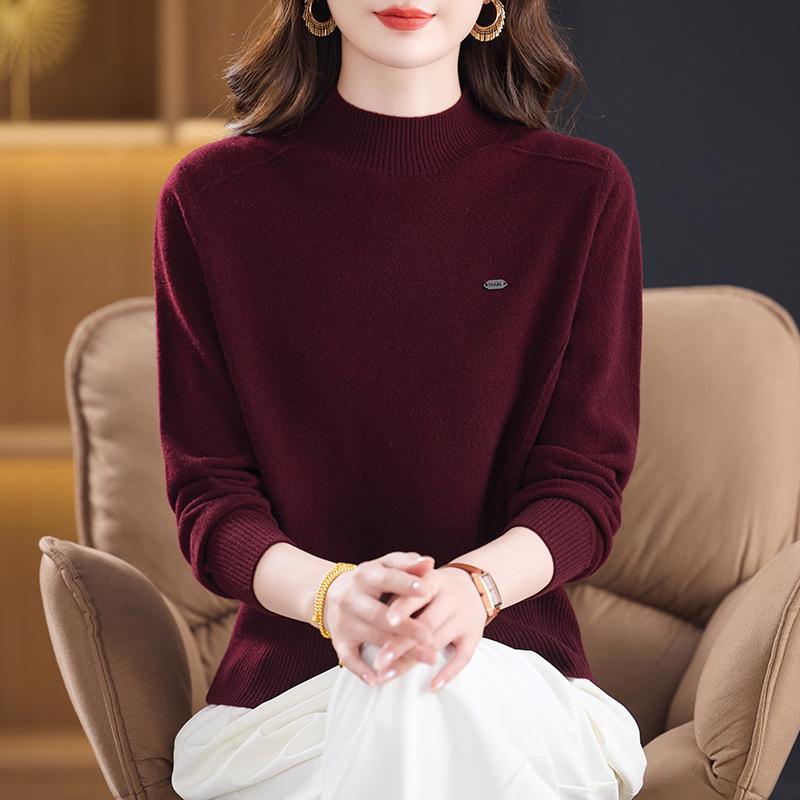 Women's Pure Wool Half-High Neck Sweater: Winter Warm, Loose Fit, Fashionable for Middle-Aged & Elderly Mothers