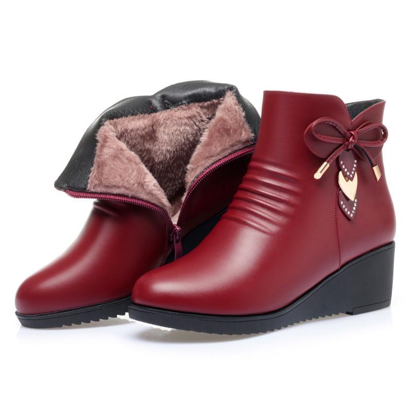 Autumn Winter Women’s Non-Slip Wedge Heel Ankle Boots - Warm Velvet Lined for Mature & Elderly