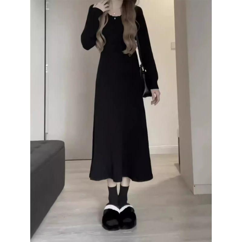 New autumn and winter women's knitted sweater long-sleeved with coat and bottom long dress dress