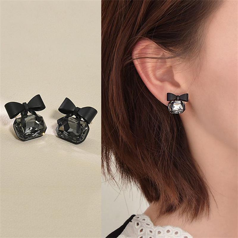 New Jewelry Fashion Black Bowknot Cube Crystal Earring Square Bow Earrings For Women Pretty Gift