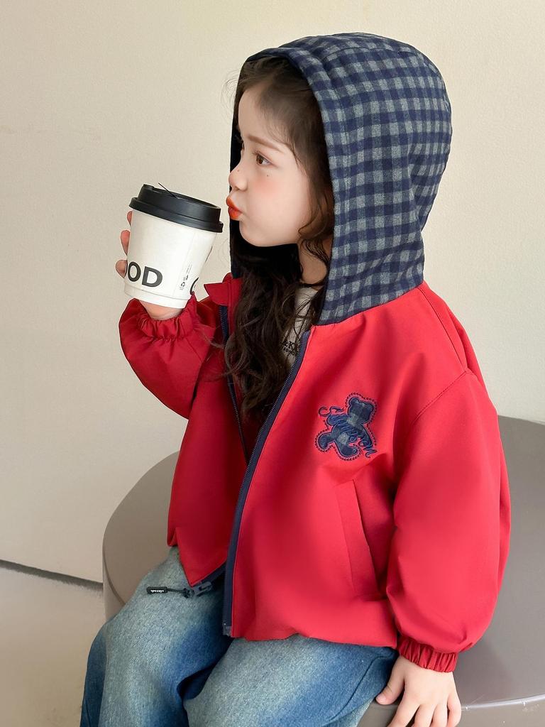 Girls' Korean Style Hooded Coat - 2025 Spring/Autumn Fashion Jacket