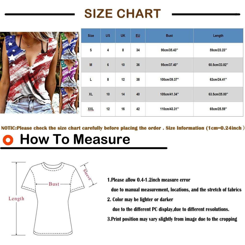 Womens Independerce Day Loose  V-Neck Sleeveless Button Print Tops Vest