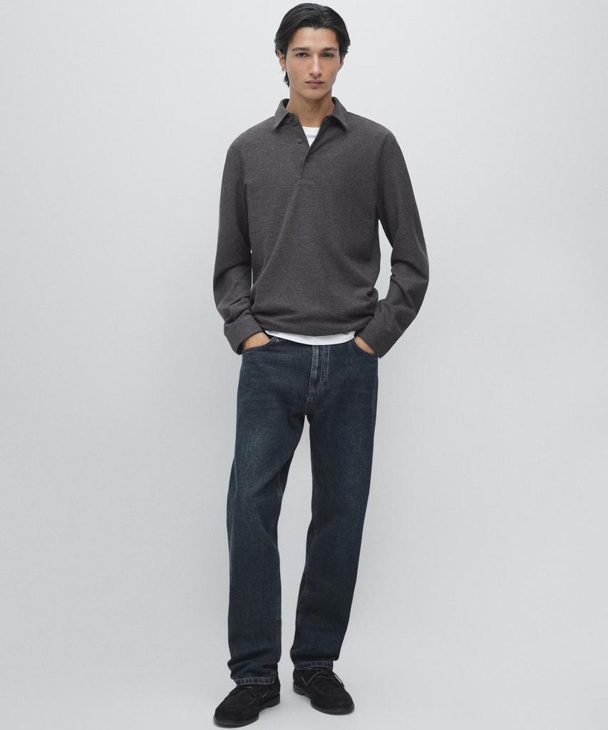 Masimodutti Long Sleeve Textured Pique Polo Shirt