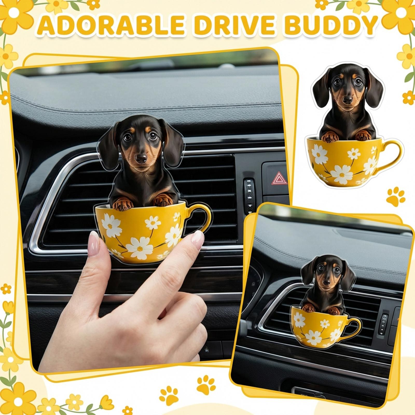 

Adorable Teacup Puppy Car Clip - Cute Acrylic Aromatherapy Decor For Car Interior One Size