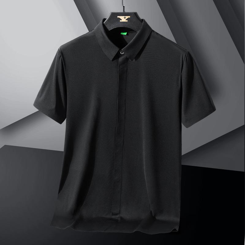 Ice Silk Men's Shirt Short Sleeved Summer Thin Stretch Middle-aged and Young Slim Fit Non Ironing Shirt