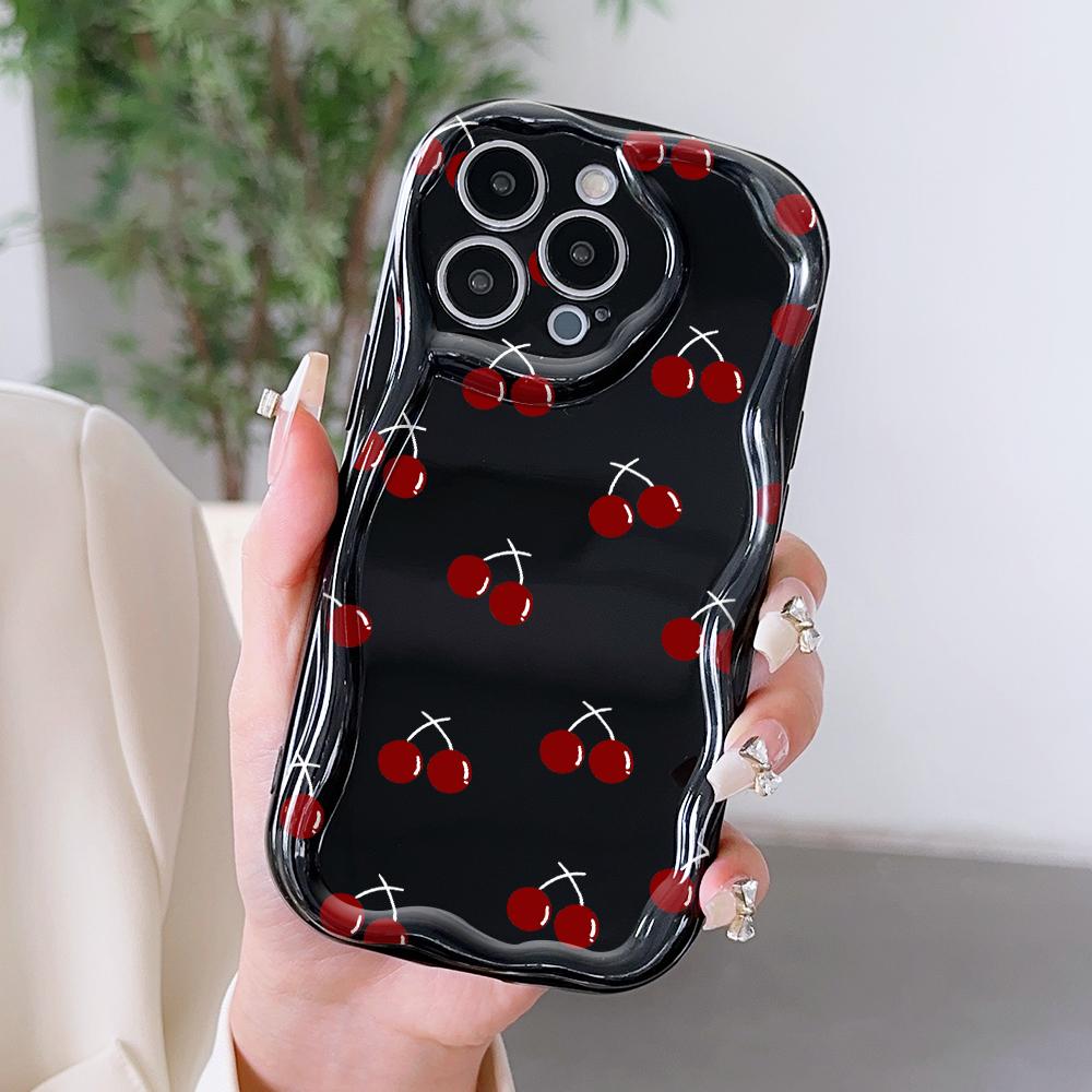 Funda de teléfono con textura de crema y patrón de dibujos animados con borde ondulado de silicona suave para OPPO Reno Realme OnePlus Vivo