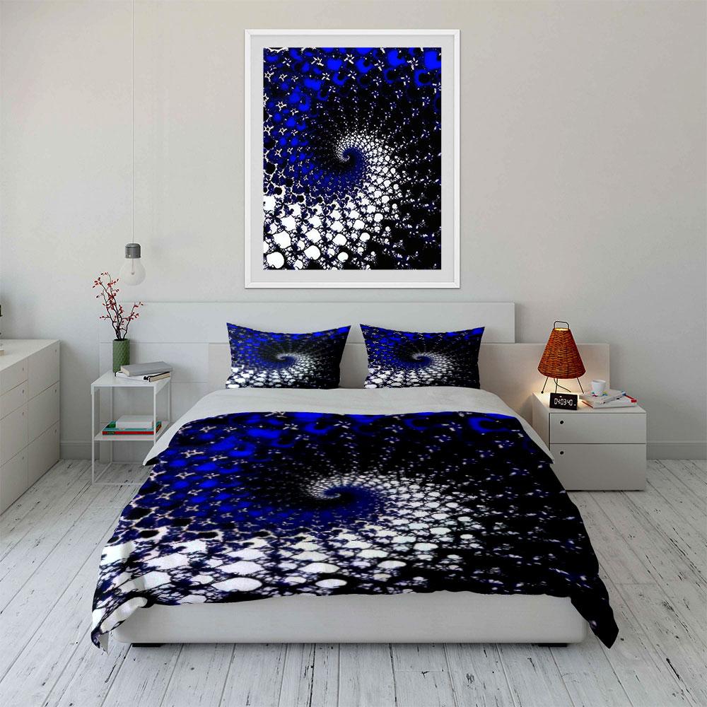 Dark Blue Spiral Fractal Mandala Duvet Cover Set Lace Geometric Abstract Bedding Includes 1 Duvet Cover And 2 PillowcaseGift