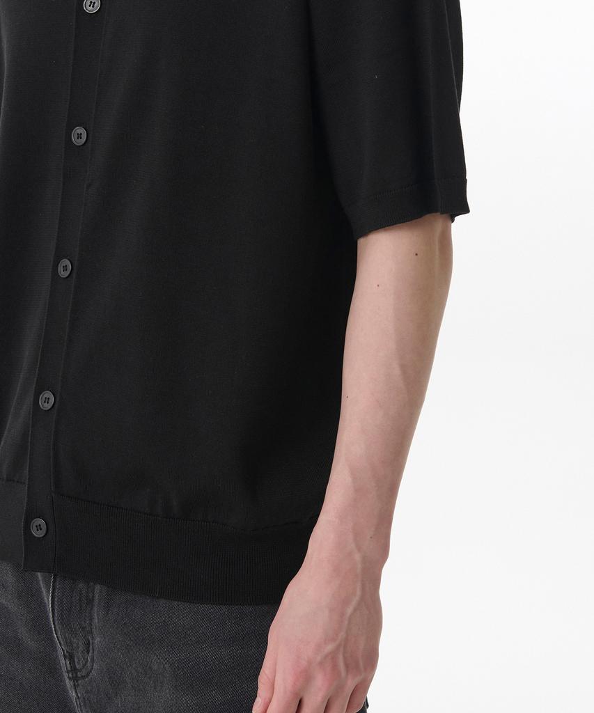 Musinsa Standard Cotton Tencel Collared Short Sleeve Cardigan [Black]