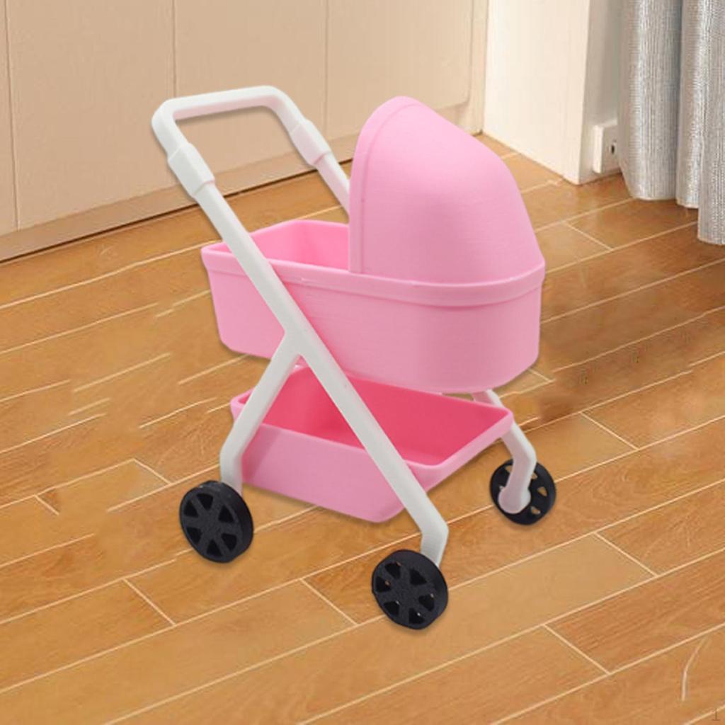 1/12 Scale Dollhouse Carriage Toy Realistic Doll Pram Pushchair Dolls Crib Scene Decor Kids Gift