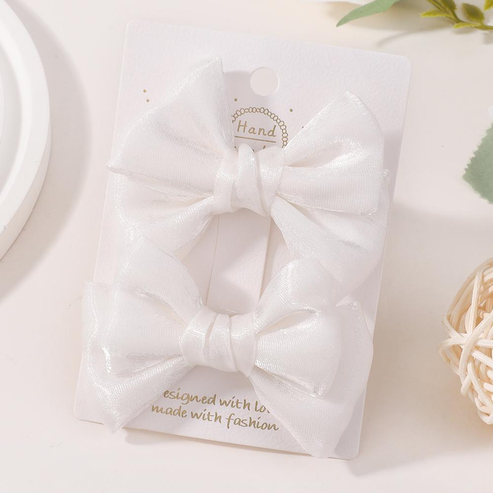 2pcs Elegant Solid Chiffon BowPonytail Hair Clips Baby Girls Hair Ornament Hairpin Barrettes