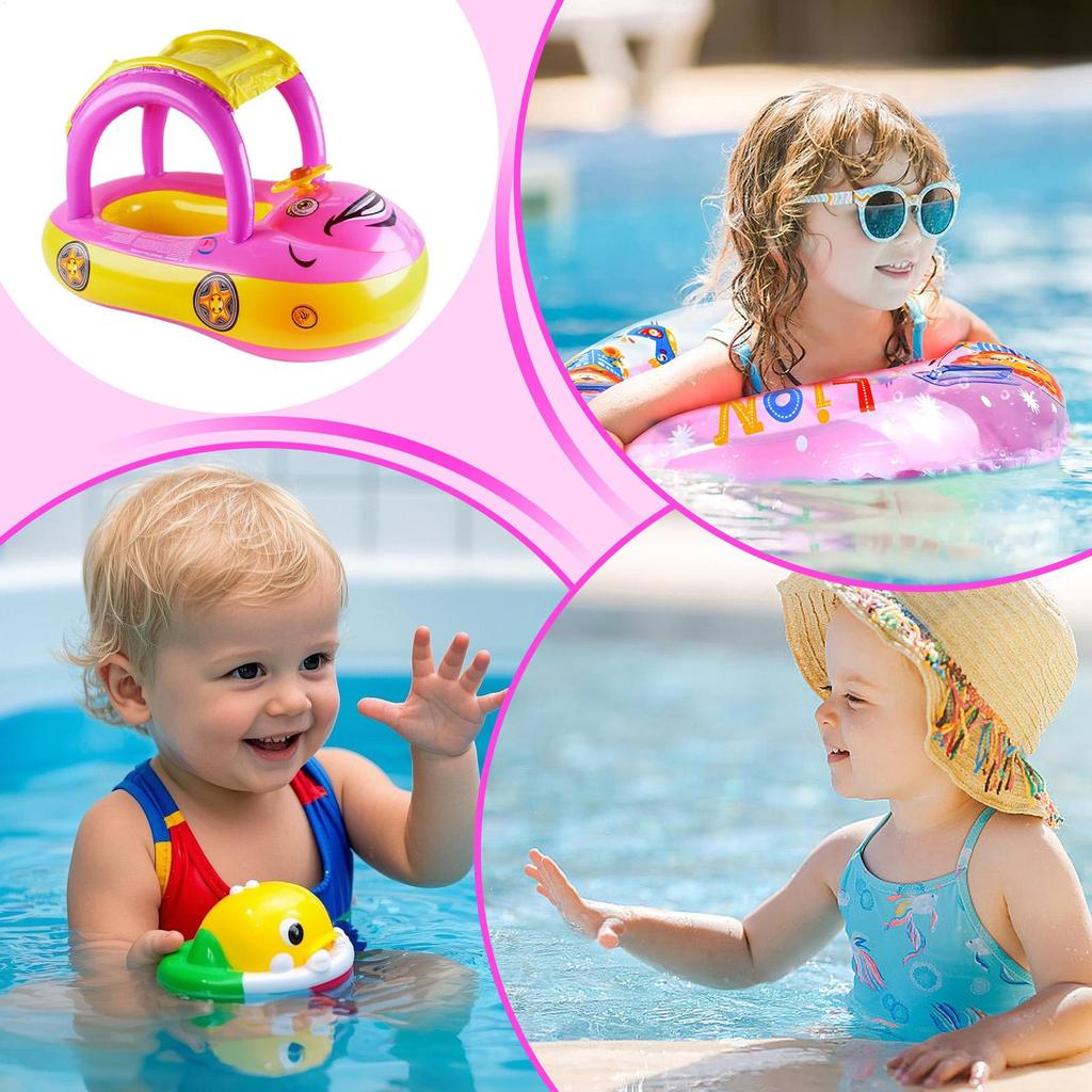 Inflatable Car Shape Float Baby Ride Raft Pool Toys with Sunshade Outdoor Water Play Swimming Ring Lounger Comfortable