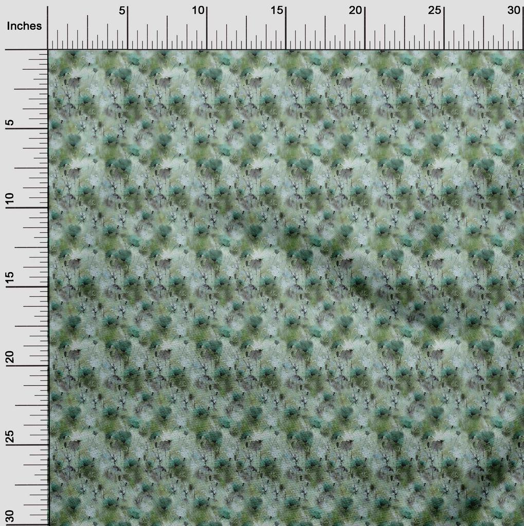 oneOone Cotton Flex Green Fabric Abstract Watercolor Floral Dress Material Fabric Print Fabric By The Yard 40 Inch