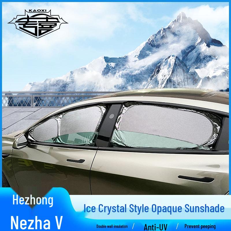Hozon Neta V Car Window Sunshade: Ice Crystal Opaque Sun Protection, Heat Insulation, Privacy Shield.