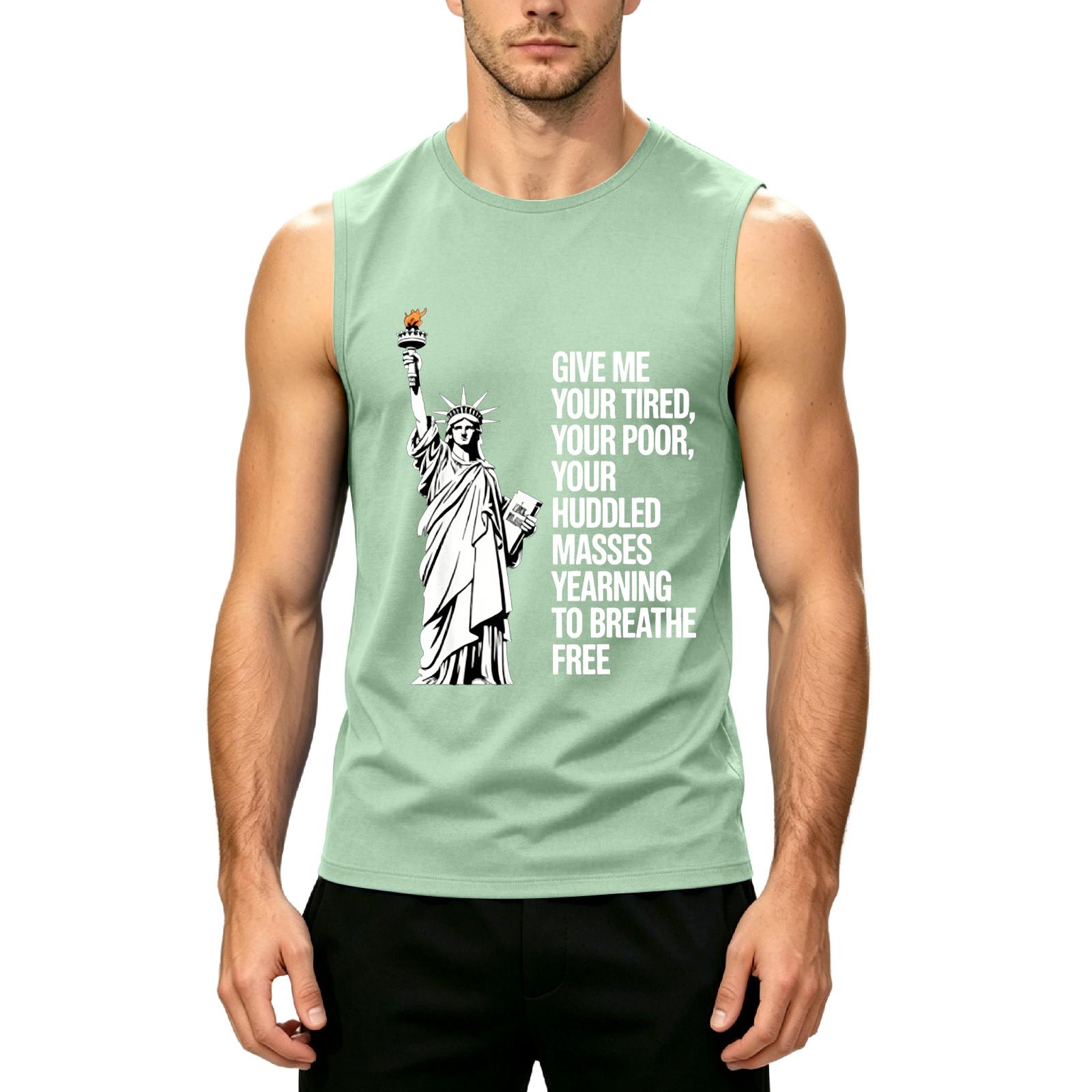 

Men s Sleeveless Casual Tank Top Labor Day Printed Shirt Statue of Liberty Graphic Crew Neck Summer Muscle Tee XXXXL