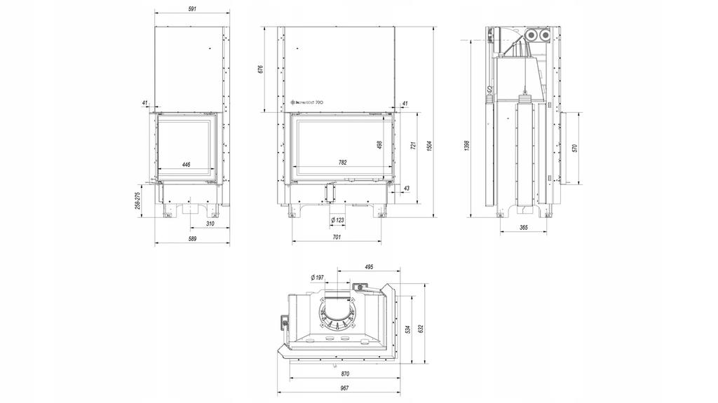 Steel fireplace KRATKI MBA right 17 kW Ø 200 Lift-up self closing door