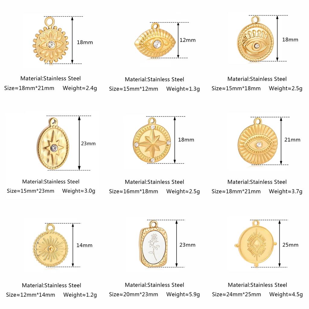 3 Stück Edelstahl Goldfarben Beschichtet Strassstein Blaues Böses Auge Anhänger Halskette Armband Ohrring DIY Schmuckherstellung Zubehör