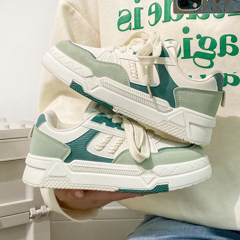 Flat spring new ins trendy student sports board shoes casual color matching board shoes 35 зелёный