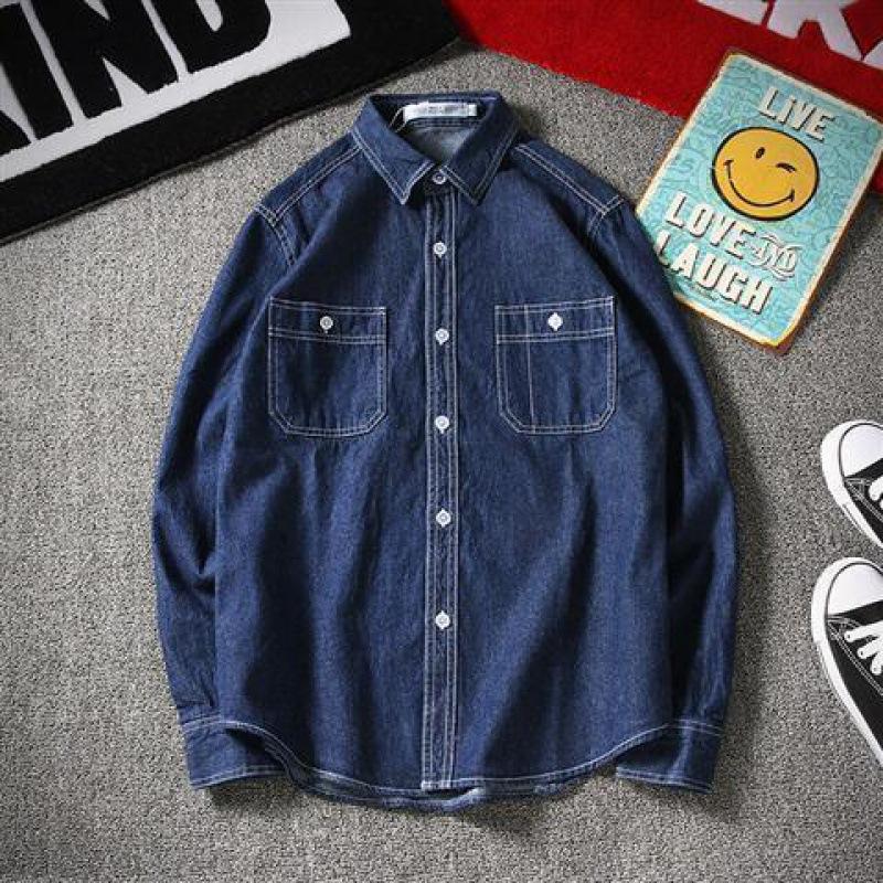 Camicia in denim lavato retrò sottile da uomo, primavera e autunno, camicia casual da uomo a maniche lunghe, giacca, versione coreana della tendenza