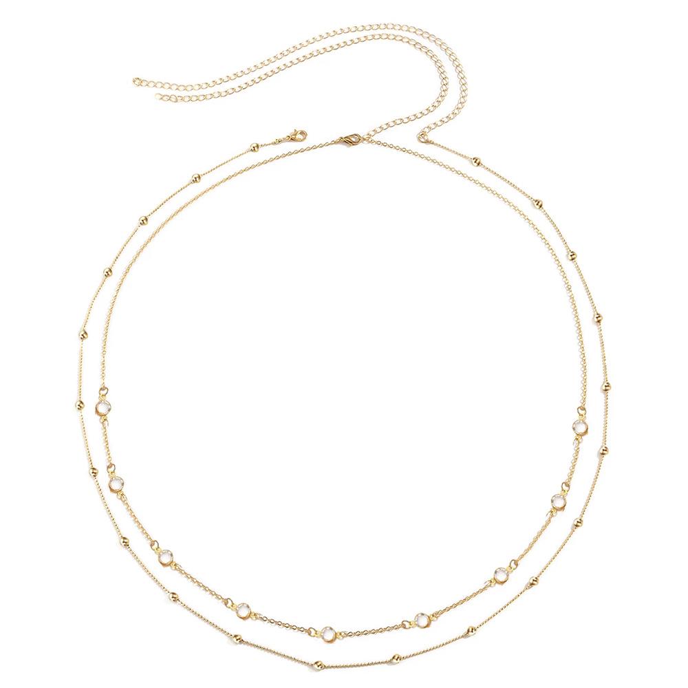 

Elegant Crystal Beaded Double-Layer Waist Chain for Beach Fashion 70cm + 20cm