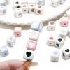 12mm Color-Plated 3D Heart Square Beads for DIY Hairpins & Bracelets