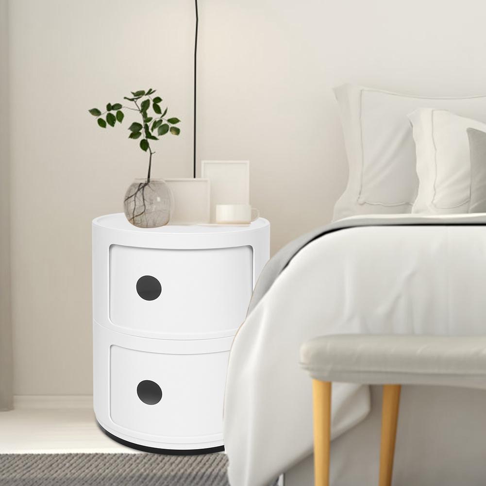 2 Layers Modern Bedside Table Bedroom Side End Stand Multi Functional Round Storage Unit