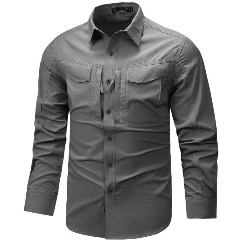 

Spring and Autumn Men s Tooling Long-sleeved Shirt Outdoor Casual Thin Sports Jacket XXXXL сірий