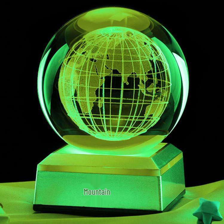 3D Earth Carved Night Light Ornament: Luminous Crystal Glass Ball Gift for Boys and Girls.