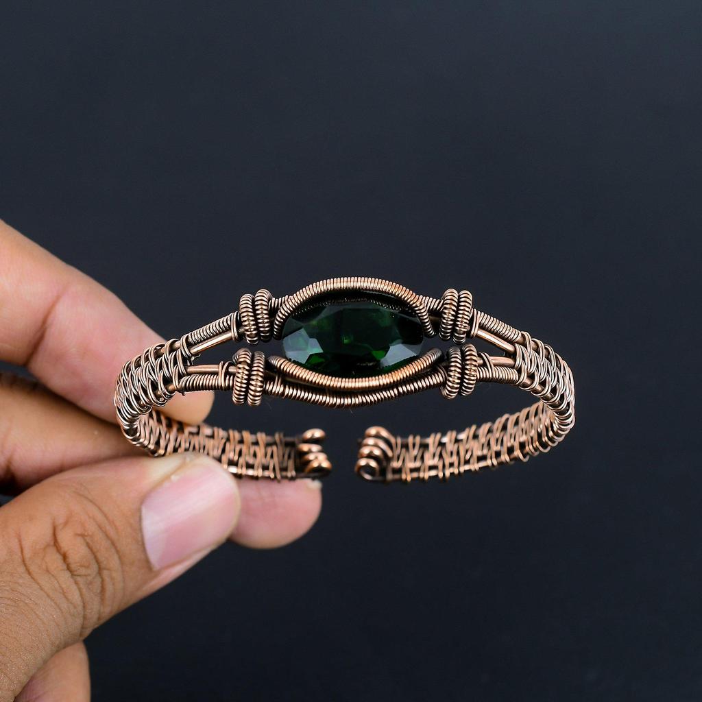 Chrome Diopside Gemstone Cuff Bracelet, Adjustable Bangle 999 Copper Wire Wrapped Jewelry, Handmade Cuff Brand New Bracelet
