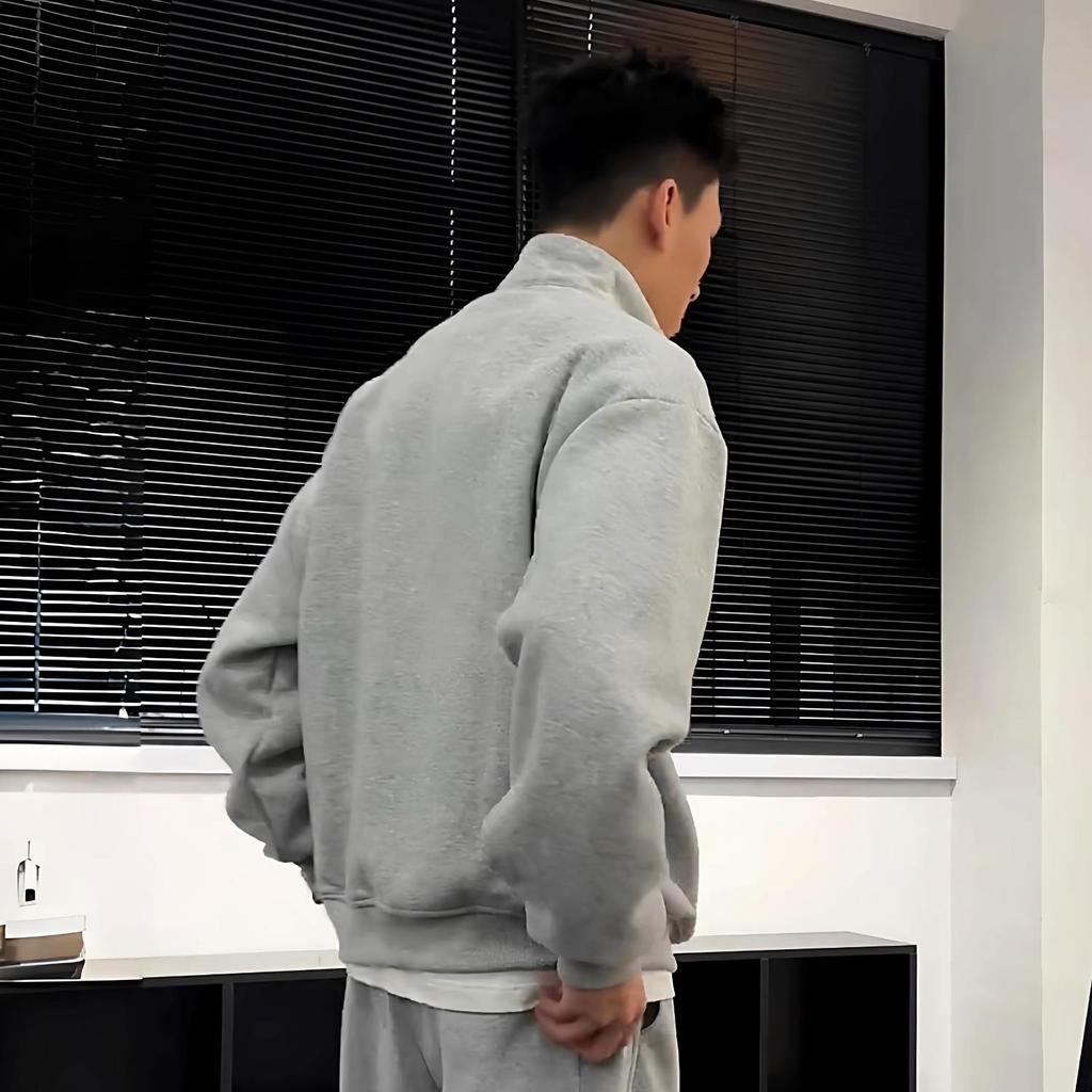 Men's High-End Cotton Long-Sleeve Sweatshirt – Solid Color, Round Neck, Versatile, Skin-Friendly Base Layer