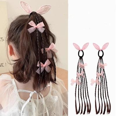Sweet Wig Pigtail for Kids Girl Chic Butterfly Bow Rabbit Ear Children Wig Braid Hair Band Hair Accessories Headwear Ornament