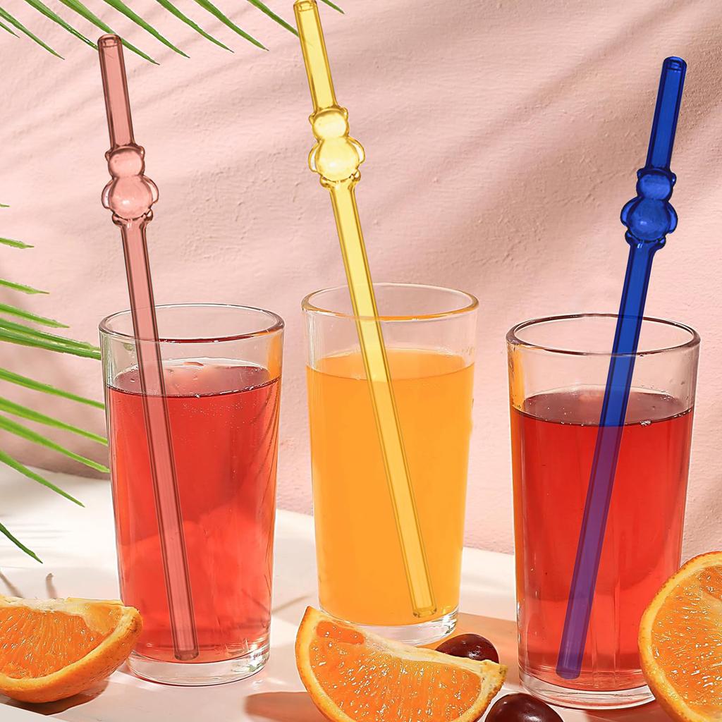 1/5/7Pcs 1set Bear Glass Straw Transparent Color Cartoon Shaped Straw Environmental Protection and Heat Resistance