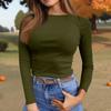 Women's  And Winter Slim Bottom T-shirt Fashion Casual Solid Color O-Neck Pullover Long Sleeve Top