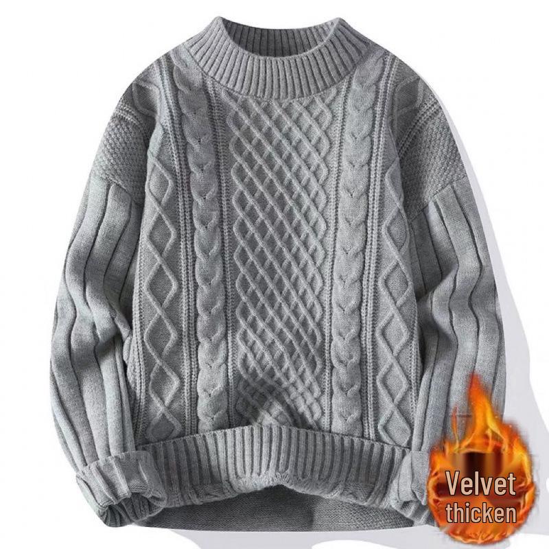 Men's Teen Fleece-Lined Winter Crew Neck Sweater - Warm, Thick, Trendy Knit