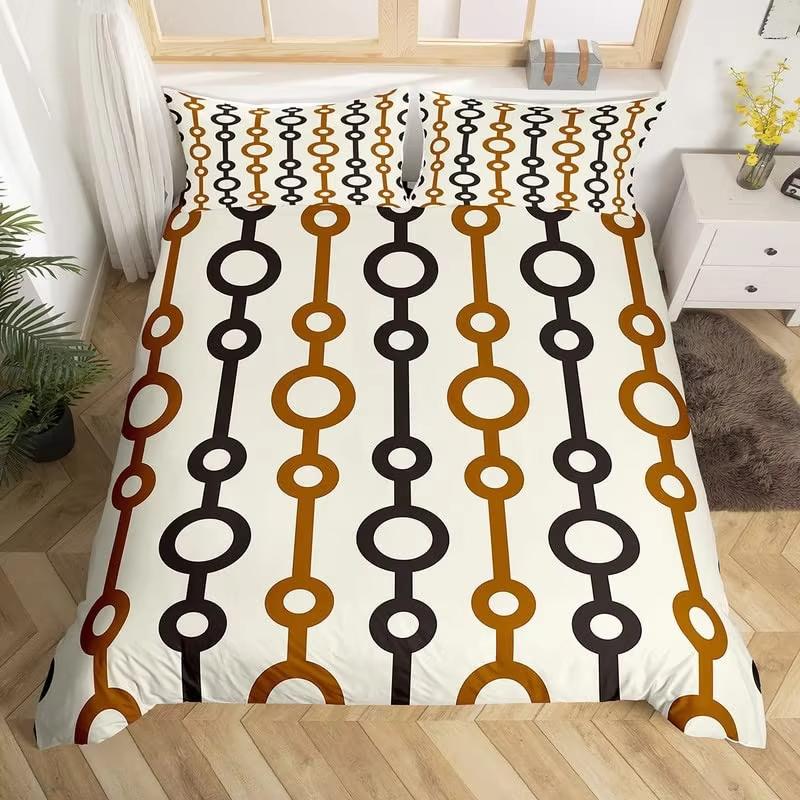 Retro 70-tals King Påslakan Mikrofiber 3D Abstrakt Geometri Täcke Örngott Mellankrigstiden Exotiskt Blommigt Sängklädesset