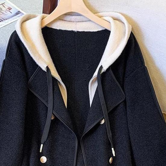 Women Jacket Fake Two-piece Drawstring Double-breasted Long Sleeves Cardigan Contrast Color Jacket