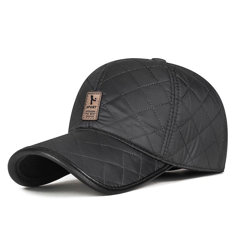 Winter Windproof PU Earmuff Hat: Warm Quilted Leather-Style Baseball Cap for Middle-Aged & Elderly