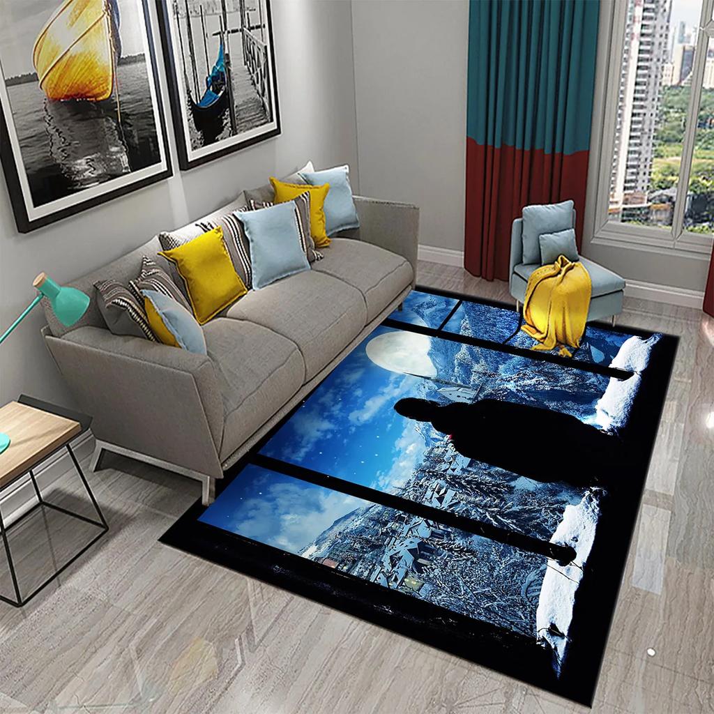 Tapete 3D Moderno Cenário de Janela Bela Vista Fora da Janela Tapetes Cozinha Banheiro Tapete Antiderrapante Sala de Estar Quarto Decoração Tapetes