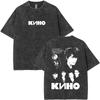Viktor Tsoi Kino Nacht Vintage Gewaschene T-Shirts Klassische Russische Rock Gothic T-Shirts Herren Damen Lässig Polyester Übergroßes T-Shirt