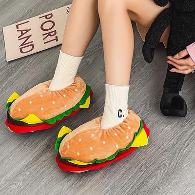 Modne Zabawne Bawełniane Kapcie Damskie Urocze Kreskówkowe Buty Hamburger Jednorozmiarowe Trampki Damskie Domowe Kapcie Ciepłe Zimowe Klapki Unisex