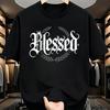 Male Graphic T Shirt Gothic Font Blessed Print Short Sleeve Crew Neck