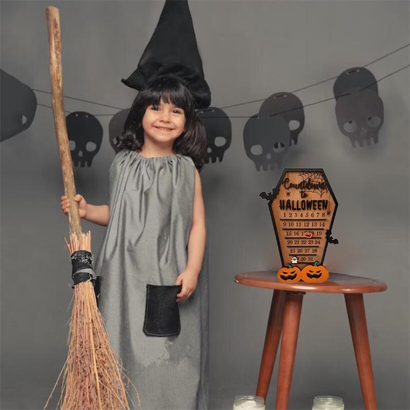 Halloween Advent Calendar Detachable Halloween Countdown Calendar Wooden Home Party Sign Decorations DIY Block Time Tool(Need To Assemble)